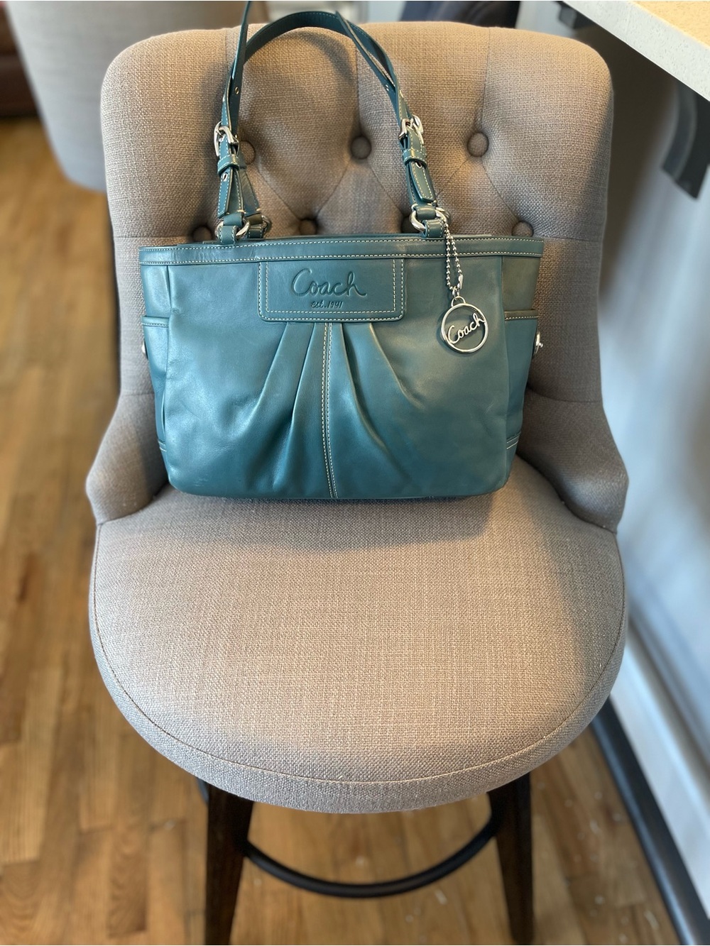 Coach Gallery Tote Blue Shoulder Bag with Logo Charm